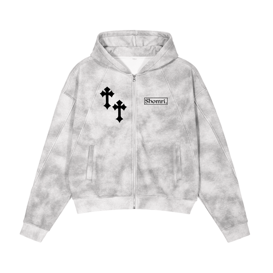 Shomri Washed Boxy Zip-up Fleece Hoodie